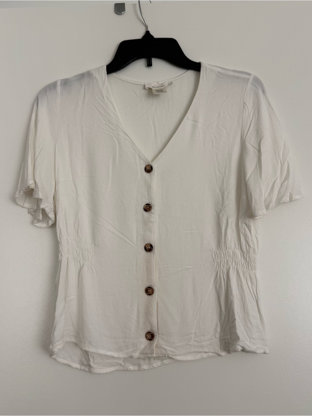 White V-Neck Button Front Women's Top/Blouse